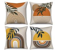 Hnmdmyi Copricuscino Boho 45x45 Set di 4, metà secolo astratto foglia tramonto alba arcobaleno linea decorativa federe moderno minimalista lino copertura cuscino per divano letto Home Decor