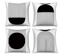 Hnmdmyi Copricuscino Boho 45x45 Set di 4, Nero e Bianco Metà Secolo Astratto Geometrico Fiocco Sole Decorativo Moderno Minimalista Lino per Divano Esterno Home Decor
