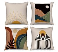Hnmdmyi Copricuscino Boho 50x50 Set di 4, Astratto Sole Tramonto Alba Linea Montagna Arcobaleno Copricuscino Decorativo Natura Paesaggio Arte Moderna Lino Copricuscino per Divano Letto Home Decor