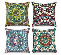 Hnmdmyi Copricuscino Boho 50x50 Set di 4, bohemien Agriturismo retrò floreale Mandala bussola medaglione Decorativi Lino Copricuscino per divano letto giardino esterno Home Decor