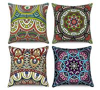 Hnmdmyi Copricuscino Boho 50x50 Set di 4, bohemien Agriturismo retrò floreale Mandala bussola medaglione Decorativi Lino Copricuscino per divano letto giardino esterno Home Decor