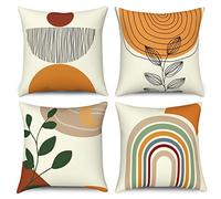 Hnmdmyi Copricuscino Boho 50x50 Set di 4, Foglie astratte arcobaleno sole luna coperture cuscino decorativo paesaggio natura minimalista arte moderna estetica lino copricuscino per divano Home Decor