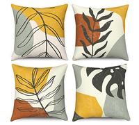 Hnmdmyi Copricuscino Boho 50x50 Set di 4, Foglie astratte Natura Piante Copricuscino decorativo Mid Century Modern Minimalista Estetico Arte Copricuscino in Lino per Divano Letto Outdoor Home Decor