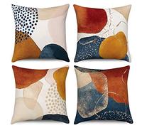 Hnmdmyi Copricuscino Boho 50x50 Set di 4, metà secolo astratto estetico blu navy arancione bruciato Copricuscino geometrico minimalista arte moderna coperta cuscino di lino per divano Home Decor