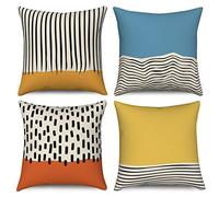 Hnmdmyi Copricuscino Boho 50x50 Set di 4, metà secolo astratto moderno geometrico coperture cuscino decorativo blu giallo arancio bruciato lino copertura cuscino per divano letto esterno Home Decor