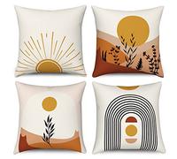 Hnmdmyi Copricuscino Boho 50x50 Set di 4, metà secolo astratto sole montagna foglia arcobaleno coperture cuscino decorativo natura paesaggio arte moderna lino copertura cuscino per divano Home Decor