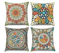 Hnmdmyi Copricuscino Boho 50x50 Set di 4, retro colorato mandala floreale bohemien decorativo copricuscino hippie arte estetica lino copricuscino per divano letto giardino esterno home decor