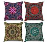 Hnmdmyi Copricuscino Boho 50x50 Set di 4, Retro floreale mandala bussola medaglione decorativo copricuscini Bohemian Hippie colorato lino copricuscino per divano letto esterno casa decorazione