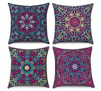 Hnmdmyi Copricuscino Boho 50x50 Set di 4, Retro floreale mandala bussola medaglione decorativo copricuscini Bohemian Hippie lino copertura cuscino per divano letto giardino all'aperto Home Decor