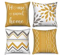 Hnmdmyi Copricuscino giallo 40x40 Set di 4, Home Sweet Home floreale Boho geometrico decorativo coperture cuscino moderno Agriturismo lino copertura cuscino per divano letto esterno Home Decor