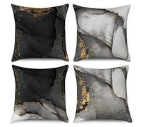 Hnmdmyi Copricuscino marmo 50x50 Set di 4, nero grigio oro astratto marmo texture inchiostro coperture cuscino decorativo acquerello arte moderna lino copertura cuscino per divano esterno Home Decor