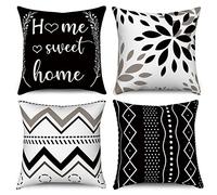 Hnmdmyi Copricuscino nero 45x45 Set di 4, Home Sweet Home floreale Boho geometrico decorativo coperture cuscino moderno Agriturismo lino copertura cuscino per divano letto giardino esterno Home Decor