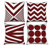 Hnmdmyi Copricuscino rosso 45x45 set di 4, moderno astratto modello geometrico decorativo cuscino copre lino quadrato cuscino caso per divano letto giardino all'aperto Home Decor