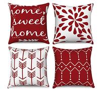 Hnmdmyi Copricuscino rosso e bianco 40x40 set di 4, Boho copricuscino Home Sweet Home moderno modello geometrico neutro decorativo lino copricuscino per divano letto giardino esterno Home Decor