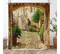 Hnmdmyi Tenda da doccia 3D 180x220, Giardino Piante Paesaggio Strada Viale Immagine Tende da Doccia Italia Vista Esterna Tenda da Bagno Impermeabile Poliestere Tessuto Lavabile Tenda da Bagno