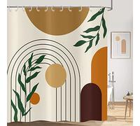 Hnmdmyi Tenda da doccia Boho 180x240, metà secolo astratto verde foglie arco sole beige tenda da bagno moderno minimalista geometrico estetico arte impermeabile tessuto lavabile tenda da bagno