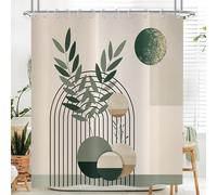 Hnmdmyi Tenda da doccia Boho 180x240, Metà secolo astratto verde foglie arco sole moderno geometrico minimalista estetico arte tenda da bagno impermeabile poliestere tessuto lavabile tenda da bagno