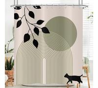 Hnmdmyi Tenda da doccia Boho 90x180, Metà secolo astratto foglie nero gatto salvia verde arco sole moderno geometrico minimalista estetico arte impermeabile poliestere tessuto tenda vasca da bagno