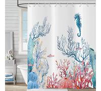 Hnmdmyi Tenda da doccia coste nautiche 90x180, cavalluccio marino oceano a tema tende da doccia corallo pesce tropicale spiaggia tenda da bagno impermeabile poliestere tessuto lavabile tenda da bagno