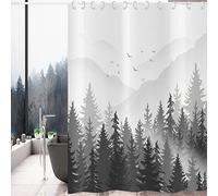 Hnmdmyi Tenda da doccia in bianco e nero 180x200, foresta nebbiosa montagna Ombre grigio natura albero paesaggio foresta tenda da bagno impermeabile in poliestere tessuto lavabile tenda da bagno