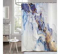Hnmdmyi Tenda da doccia in marmo 180x200, Blu e oro Glitter Tende da doccia astratto moderno lusso arte decorativa tenda da bagno impermeabile poliestere tessuto lavabile tenda da bagno con ganci