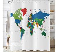 Hnmdmyi Tenda da doccia Mappa del mondo 180x180, Geografia Paesi Capitali Tende da doccia colorate Tenda da bagno per bambini Tenda da bagno impermeabile in tessuto poliestere lavabile con ganci