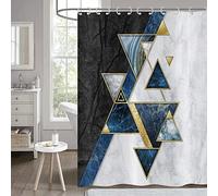 Hnmdmyi Tenda da doccia marmo 180x200, astratto moderno blu navy nero oro lusso arte texture geometrica tenda da bagno impermeabile poliestere tessuto lavabile per il bagno con ganci