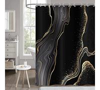 Hnmdmyi Tenda da doccia Marmo 180x200, Nero e Oro Glitter Tende da doccia Astratto Moderno Arte di Lusso Tenda da bagno Impermeabile Poliestere Tessuto Lavabile Tenda da bagno per il bagno con Ganci