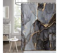 Hnmdmyi Tenda da doccia Marmo Ottico 240x180, Nero e Grigio Glitter Tende da doccia Crepa d'oro astratto moderno lusso arte tenda da bagno impermeabile poliestere tessuto lavabile tenda da bagno