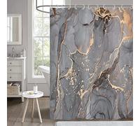 Hnmdmyi Tenda da doccia Marmo Ottico Grigio 200x180, Glitter Tende da doccia Crepa d'oro astratto moderno lusso arte tenda da bagno impermeabile poliestere tessuto lavabile tenda da bagno con ganci