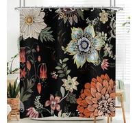 Hnmdmyi Tenda da doccia Nero Fiori Boho 180x200, Vintage Colourful Abstract Bohemian Flowers Bath Curtain Mid Century Modern Aesthetic Art Impermeabile Poliestere Tessuto Lavabile Tenda da bagno