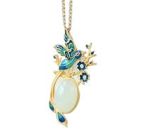 HNNBTYYQF Collane per le donne ciondolo di giada S925 argento placcato oro naturale giada bianca gazza collana pendente per le donne yoga genuino