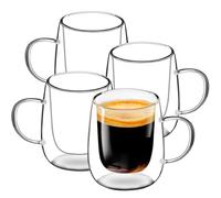 HNNJCK Set di 4 tazze da cappuccino da 380 ml, a doppia parete, calici termici per latte macchiato, bicchieri da cappuccino, bicchieri da tè, adatti per caffè, appartamenti, scuole e uffici