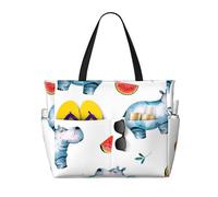 Hnnkloy Acquerello carino ippopotamo anguria,Borsa da spiaggia di grande capacità, borsa da viaggio a tracolla per donna, borsa a mano impermeabile