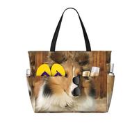 Hnnkloy Adorabile cane Sheltie,Borsa da spiaggia di grande capacità, borsa da viaggio a tracolla per donna, borsa a mano impermeabile