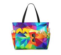 Hnnkloy Arcobaleno geometrico,Borsa da spiaggia di grande capacità, borsa da viaggio a tracolla per donna, borsa a mano impermeabile