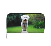 Hnnkloy Bichon Frise Bokeh Animali Cani Parco Cani Bianchi, Portafogli in pelle PU, grande capacità, portafoglio con pochette per uomo e donna