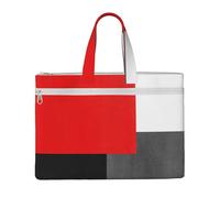 Hnnkloy Blocco geometrico rosso grigio nero e bianco,Borsa portadocumenti in tela con cerniera, borsa a mano, valigetta per scuola e ufficio