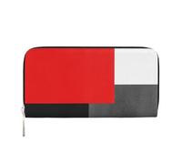 Hnnkloy Blocco geometrico rosso grigio nero e bianco, Portafogli in pelle PU, grande capacità, portafoglio con pochette per uomo e donna