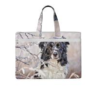 Hnnkloy Border Collie Inverno Bianco Neve Nero Cani,Borsa portadocumenti in tela con cerniera, borsa a mano, valigetta per scuola e ufficio