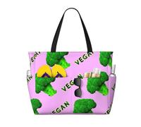 Hnnkloy Broccoli verdi rosa vegani,Borsa da spiaggia di grande capacità, borsa da viaggio a tracolla per donna, borsa a mano impermeabile