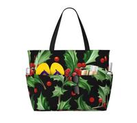 Hnnkloy Buon Natale Holly,Borsa da spiaggia di grande capacità, borsa da viaggio a tracolla per donna, borsa a mano impermeabile