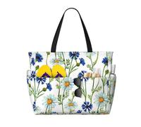 Hnnkloy Camomille e fiordalisi ad acquerello,Borsa da spiaggia di grande capacità, borsa da viaggio a tracolla per donna, borsa a mano impermeabile