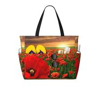 Hnnkloy Campo di papaveri al tramonto,Borsa da spiaggia di grande capacità, borsa da viaggio a tracolla per donna, borsa a mano impermeabile