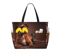Hnnkloy Cane Boxer sdraiato e tranquillo,Borsa da spiaggia di grande capacità, borsa da viaggio a tracolla per donna, borsa a mano impermeabile