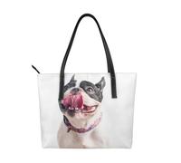Hnnkloy Cane felice e curioso, bulldog francese,Borsa a mano in pelle PU, borsa tote di grande capacità, borsa a tracolla da donna per lavoro e viaggi.