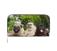 Hnnkloy Carlino Amicizia Bokeh Cani Animali Domestici Amici Carlino, Portafogli in pelle PU, grande capacità, portafoglio con pochette per uomo e donna
