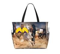 Hnnkloy Cavallo selvaggio che corre contro la tempesta di sabbia,Borsa da spiaggia di grande capacità, borsa da viaggio a tracolla per donna, borsa a mano impermeabile