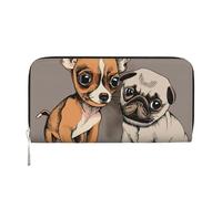 Hnnkloy Chihuahua Bulldog Carlino Carino Cane Animale Domestico Amici Cucciolo Beige, Portafogli in pelle PU, grande capacità, portafoglio con pochette per uomo e donna