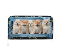 Hnnkloy Chow-Chow Cani Carini Cinque Cuccioli, Portafogli in pelle PU, grande capacità, portafoglio con pochette per uomo e donna
